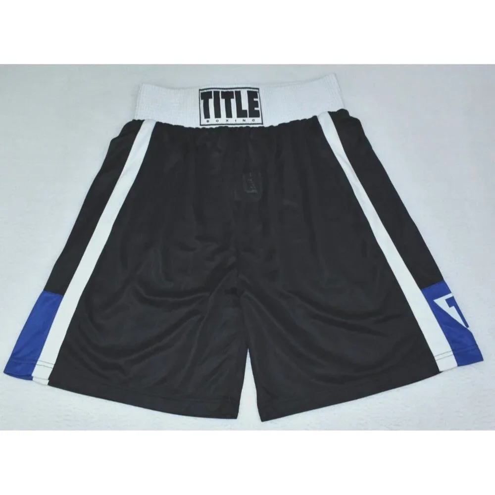 Title Boxing Mens Trunks Size L Black/White Elastic Waist Shorts 7" Inseam - Picture 2 of 12
